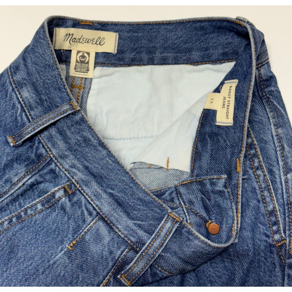 Madewell Baggy Straight Jeans Pleated High Rise Medium‎ Wash Denim 23 - Picture 3 of 6